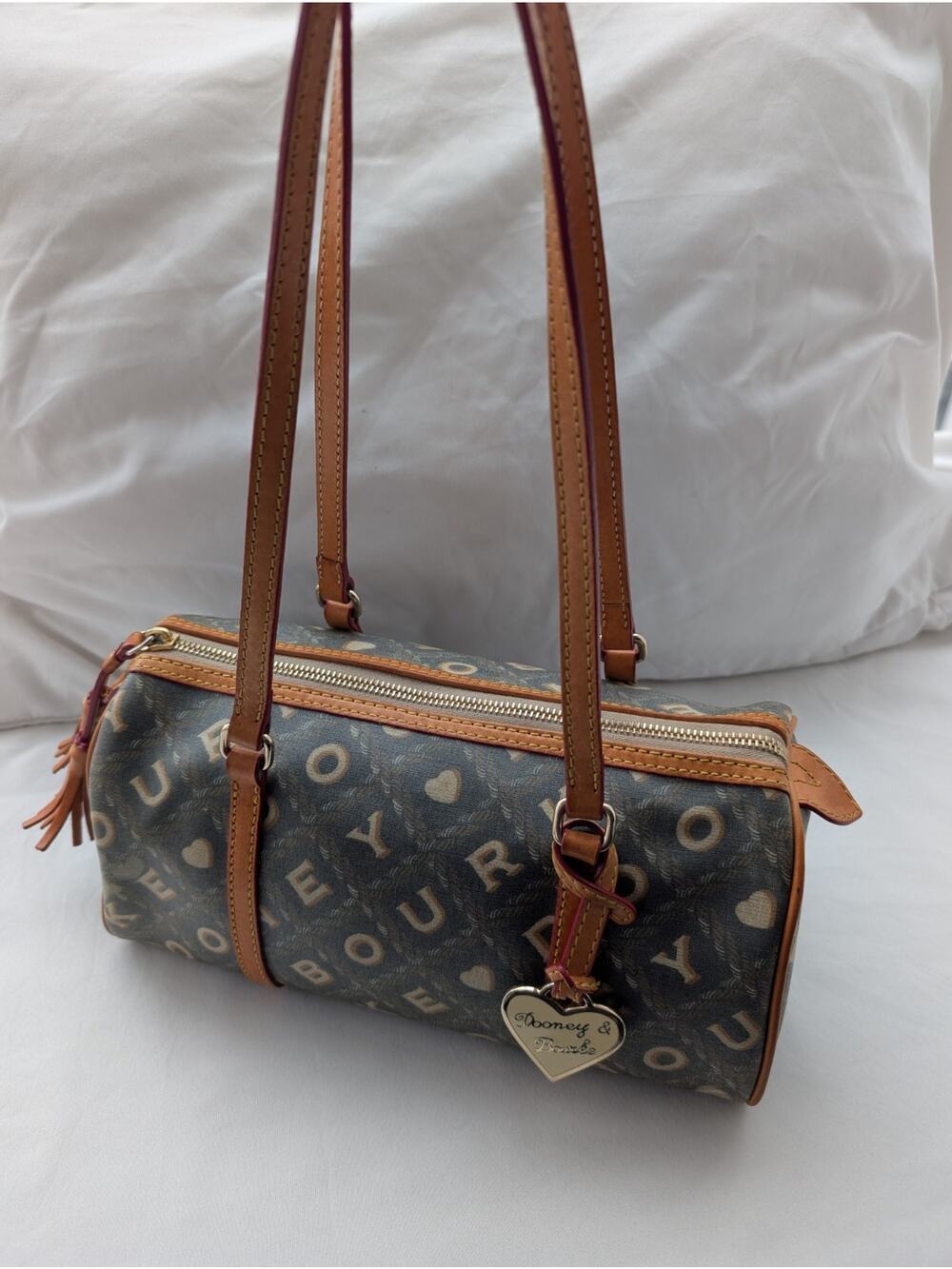 Vintage Dooney and Bourke monogram barrel Satchel Coated Canvas And Leather trim